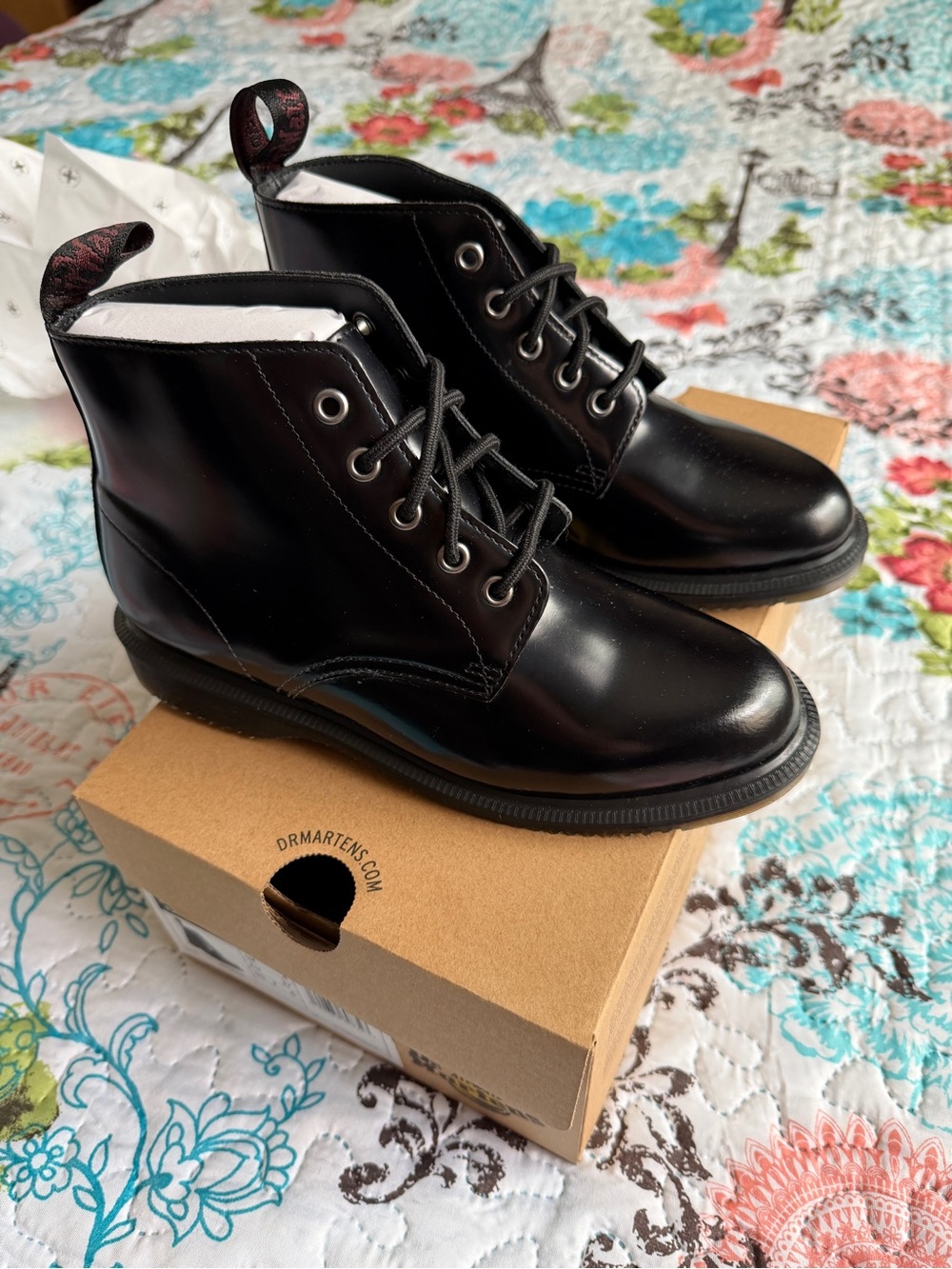 Dr. Martens Black Patent 6-Eye Lace-Up Boots
